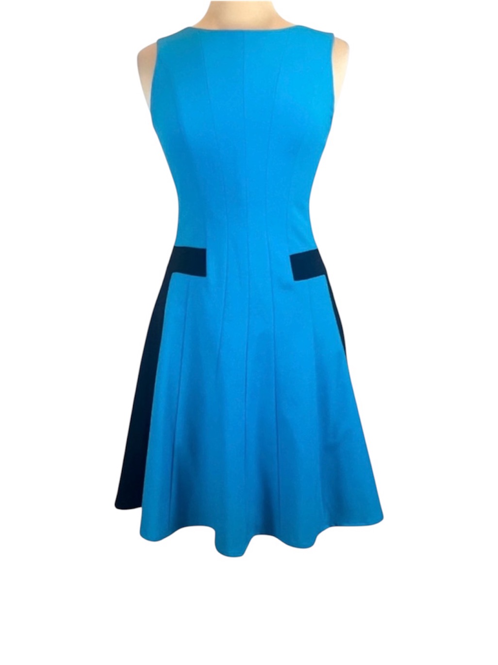 Calvin Klein Turquoise Fit-And-Flare Midi Dress With Black Panels